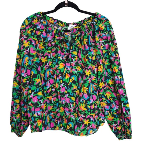 Tanya Taylor Womens Top Isla Painterly Puff Lantern Sleeve Multicolor Blouse M - Picture 3 of 12
